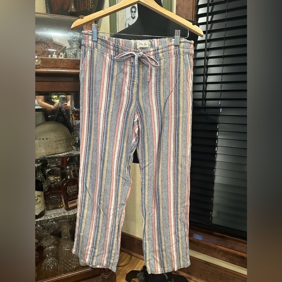 EUC Per Se Linen Blend Pants  blue and White and pink Striped Beachy Wide Leg - Picture 1 of 4